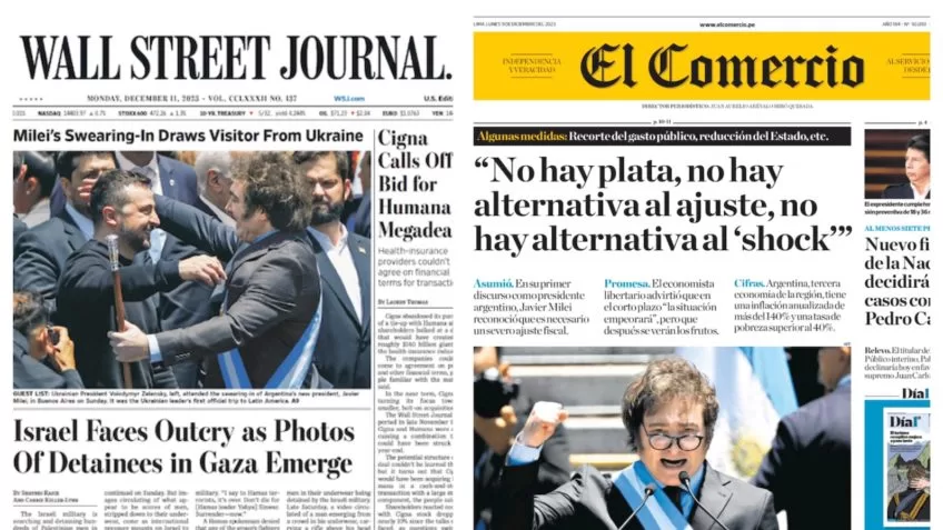 Jornais impressos no mundo destacam posse de Milei na Argentina